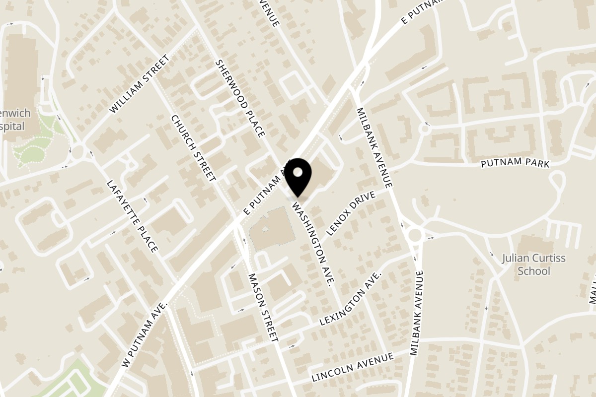 Map showing the location of Asiana Cafe on 68 E Putnam Ave in Greenwich